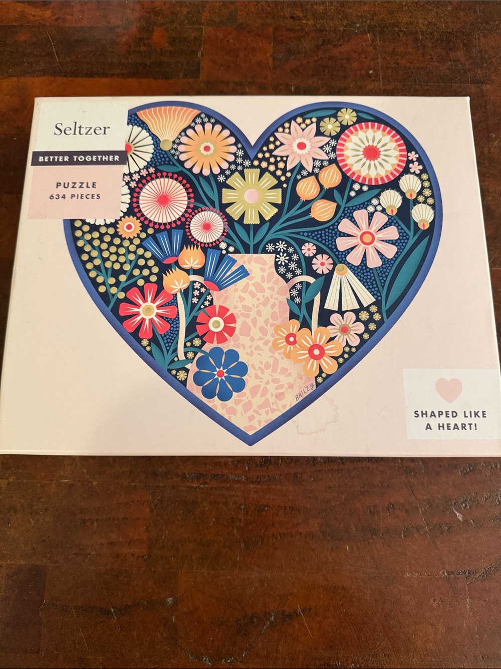 Seltzer Heart-Shaped Floral Puzzle - Navy, Pink, Coral